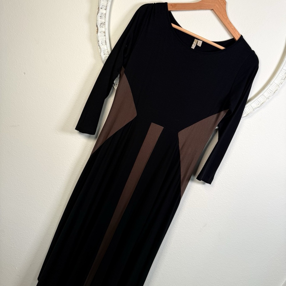 Comfy USA Dress Womens Black Brown Colorblock Maxi Lagenlook Travel Artsy S